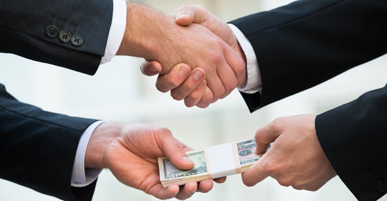 bad bosses shaking hands and exchanging money retaliation