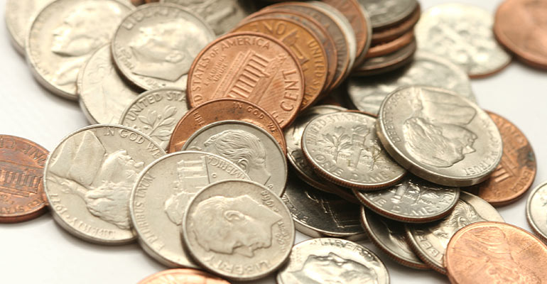 Dimes, nickels and pennies
