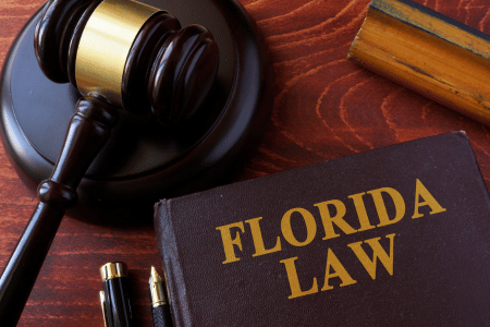 Florida law book resting on desk next to gavel