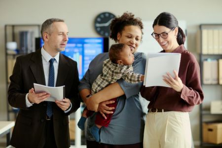 Parent Meeting With HR Representative About Family Leave and Workplace Rights