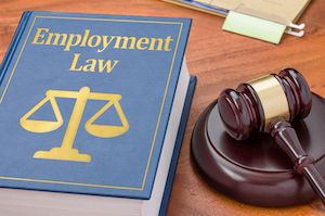 employment law book on desk with gavel and folders