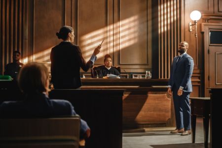 Two lawyers arguing in court