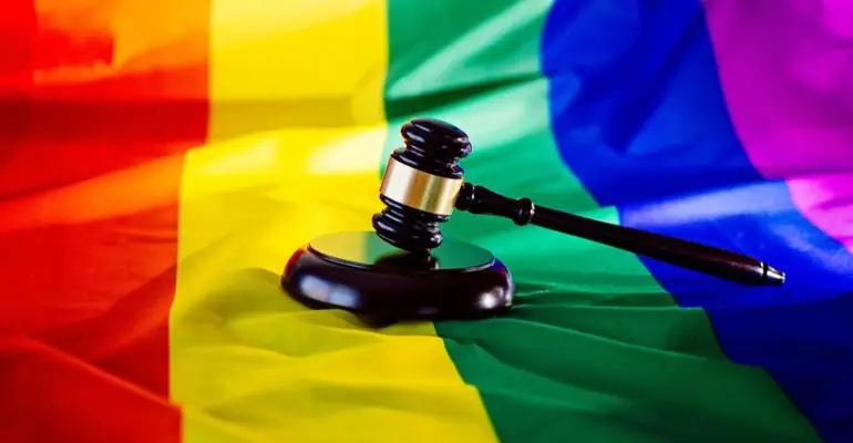 gavel on rainbow flag