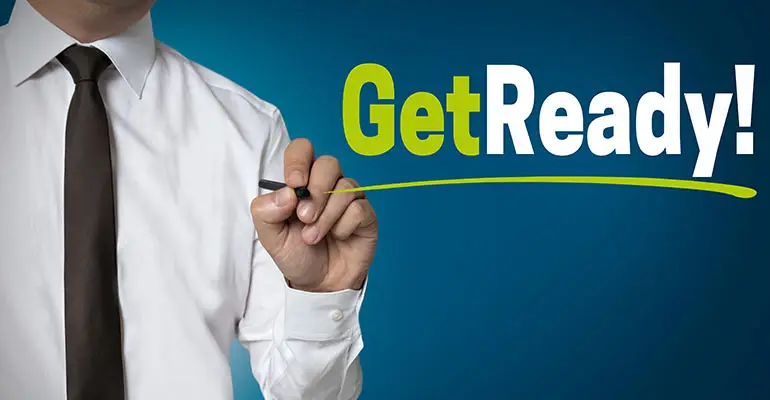 get ready words with man wearing tie underlining in green