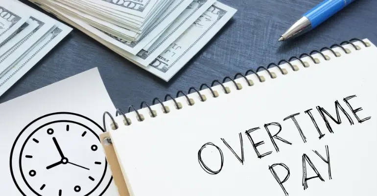 Overtime pay concept with money and clock